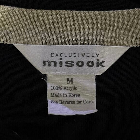 Exclusively Misook Size M Open Front Cardigan Sweater Black Gold - Picture 4 of 5